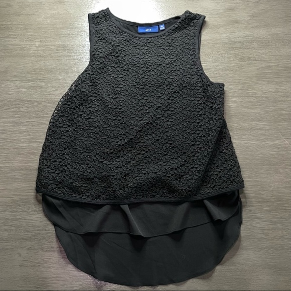 💛 Black Lace Overlay Blouse Sleeveless Tank Top XS
